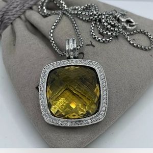 David Yurman Silver 925 Albion 20mm Lemon Citrine & Diamond Necklace 18”